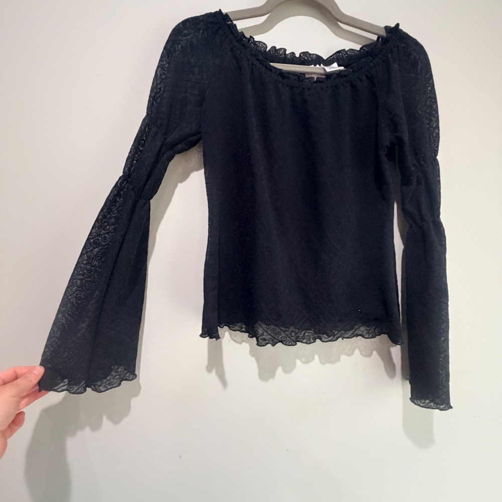 Y2K Xhilaration Sheer Lace Bell Sleeve Top Women Small Black Whimsigoth Goth
